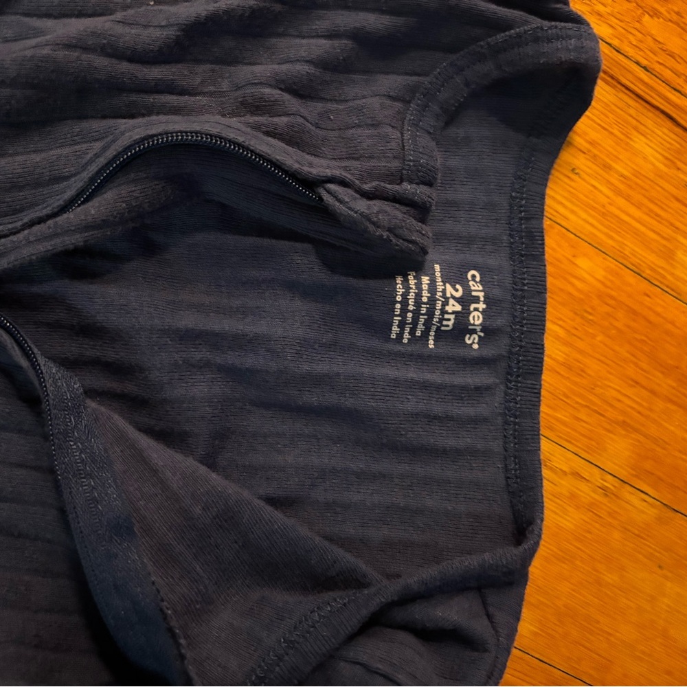 Carter's Dark Navy Ribbed Zip-Front Footed One-Piece - Picture 2 of 2